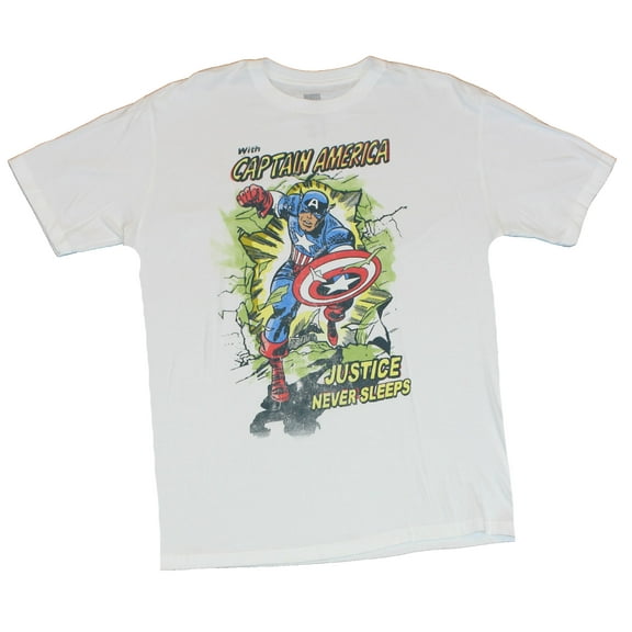 Captain America (Marvel Comics)  Mens T-Shirt - Justice Never Sleeps Kirby Cap (2X-Large)