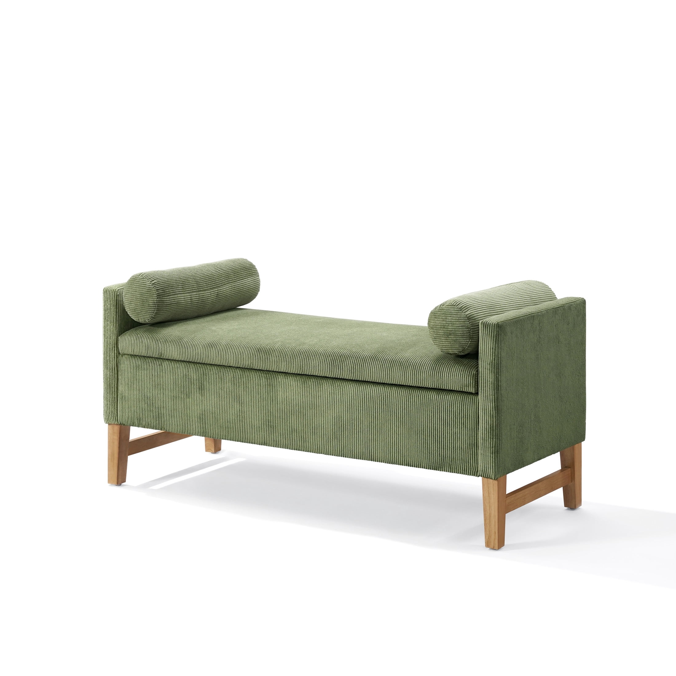 Christopher Knight Home Corduroy Storage Ottoman Bench with Wooden Legs and Pillows, Olive Green