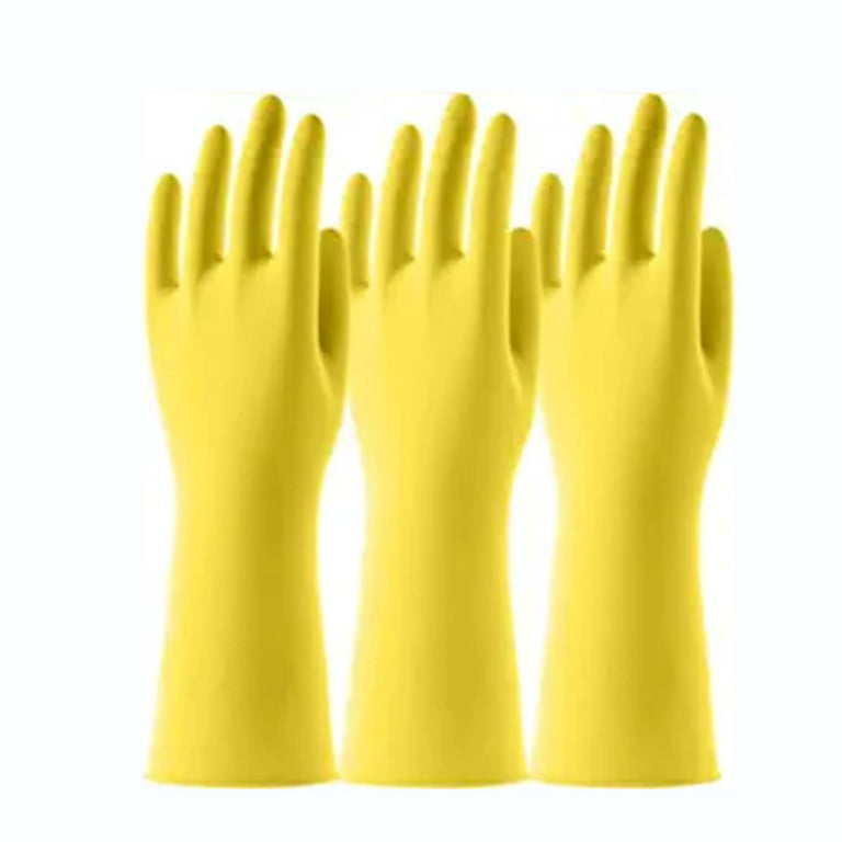 3 Pairs Yellow Reusable Rubber Gloves for Dishwashing Cleaning, Grippy  Latex Dish Washing Gloves with Flocked Cotton Liner, Water Resistant  Household