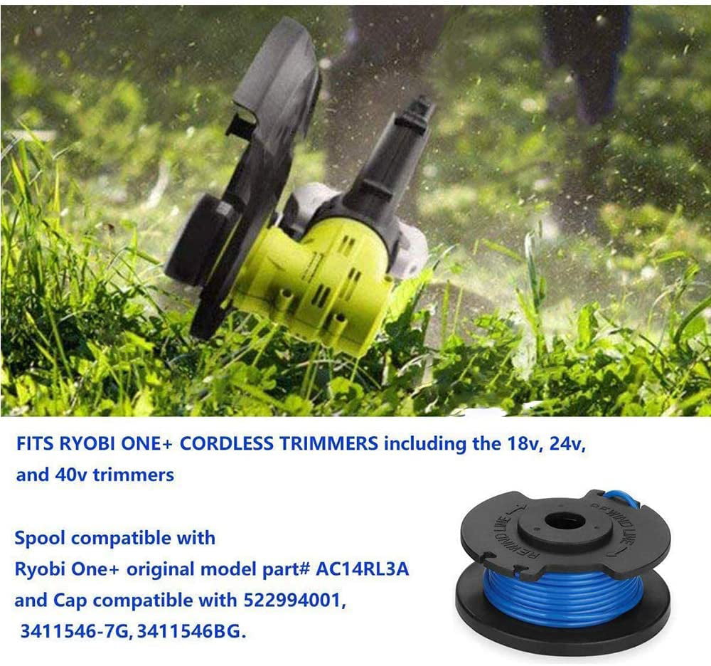 6 Spools + 1 Caps 0.065 Autofeed Replacement Spool ConPus AC14RL3A String Trimmer Replacement Spool Line with 522994001 Cap for Ryobi One+ 24V 18V and 40V Cordless Trimmers 