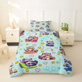 thumbnail image 2 of Castle Fairy Cute Cartoon Snack Raccoon Twin Duvet Cover for Boys,Heart Star Pastel Base Twin Bedding,Mint Yellow Pink,Reversible,2pcs,No Comforter,1 Duvet Cover and 1 Pillowcase, 2 of 6