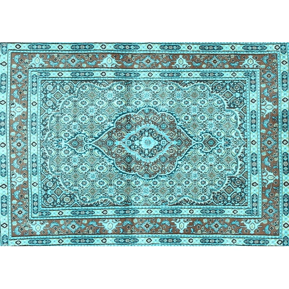 Ahgly Company Indoor Rectangle Medallion Light Blue Traditional Area Rugs, 5' x 8'