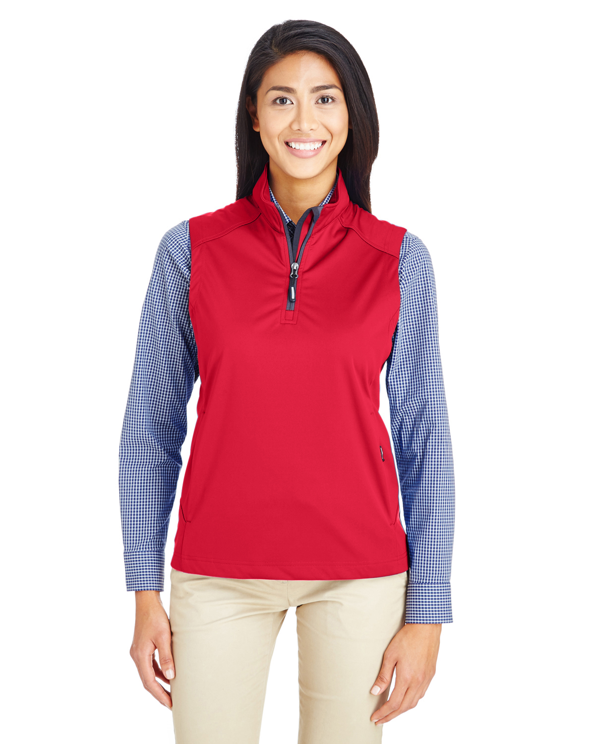 Ladies' Techno Lite Three-Layer Knit Tech-Shell Quarter-Zip Vest - CLASSIC RED - S - image 1 of 3
