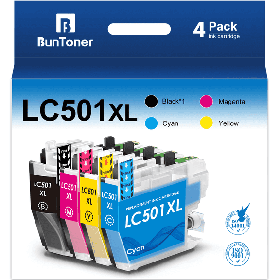 LC501XL Ink Cartridges Compatible for Brother LC501XL LC501 Ink cartridges for Brother Ink MFC-J1260W MFC-J1360DW MFC-J1410DW Printer（4 Pack）