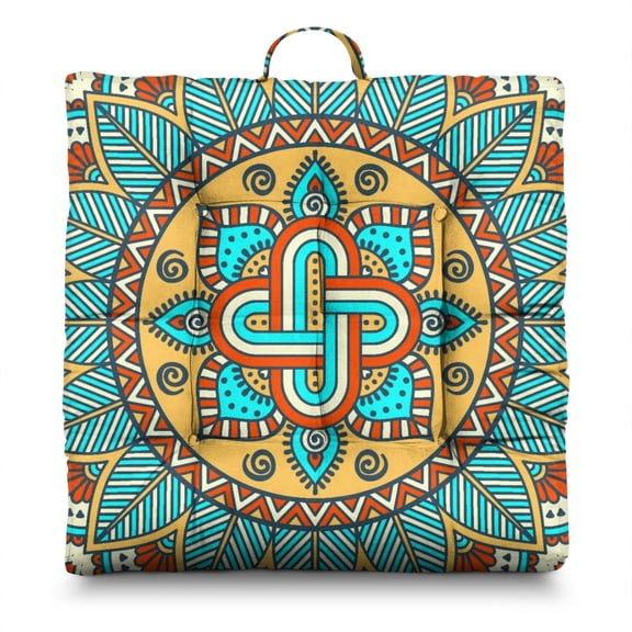 Abstract Mandala Meditation Pillow – 22 Inch Large Square Cushion, Floral Indian Zen Design, Thick for Yoga & Spiritual Practice