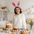 thumbnail image 6 of Ovzne Easter Bunny Ears Headband – Blue Fleece Hair Hoop with Spring Flowers for Holiday Parties, 6 of 6