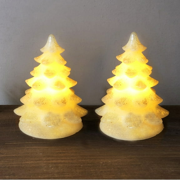 2 Ct Flameless LED Tree with Gold Glitter, Warm White