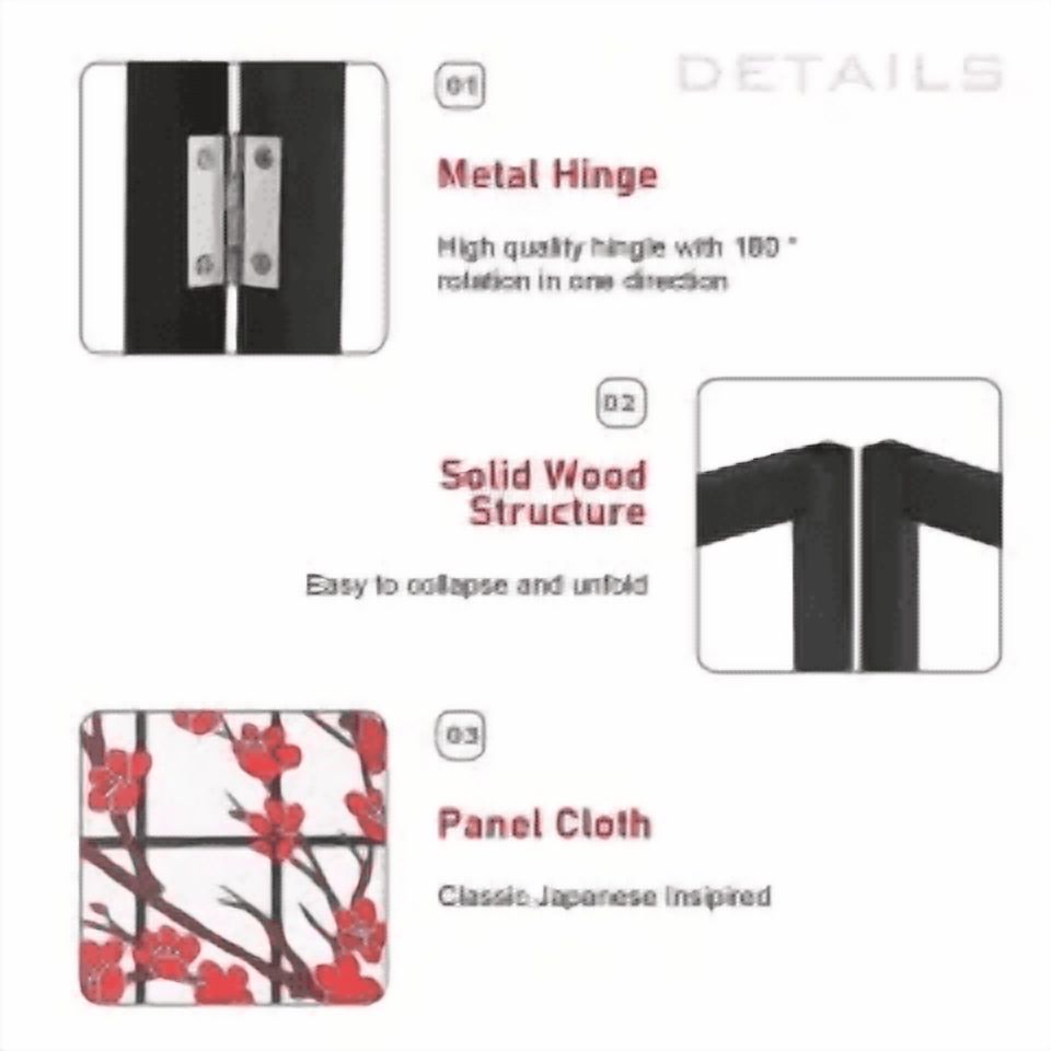 CL.HPAHKL 6Ft Tall 4 Panel Oriental Shoji Screen Room Divider, Portable Freestanding Partition Screen, Folding Privacy Divider With Oil Canvas for Room Separation, Dressing, Plum Blossom