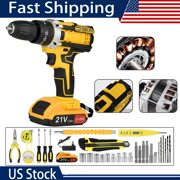 34PCS Electric Drill 3/8" Power Drill 21V Cordless Screwdriver Tool W/ Batteries