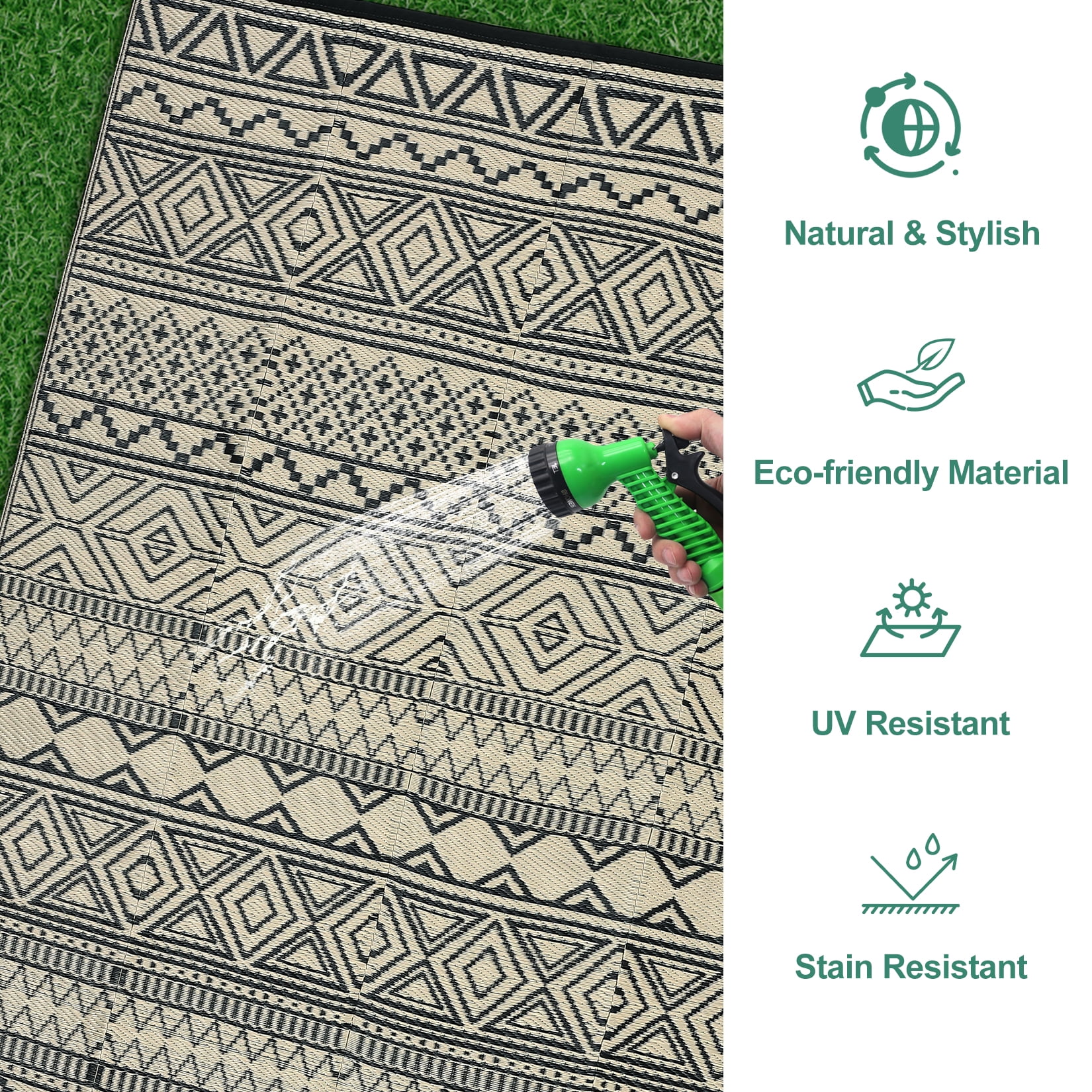GlowSol 10'x14' Outdoor Rug Carpet Waterproof Reversible Patio Rug RV Camping Rug Plastic Straw Rug Outside Indoor Outdoor Boho Area Rug, Black Coffee