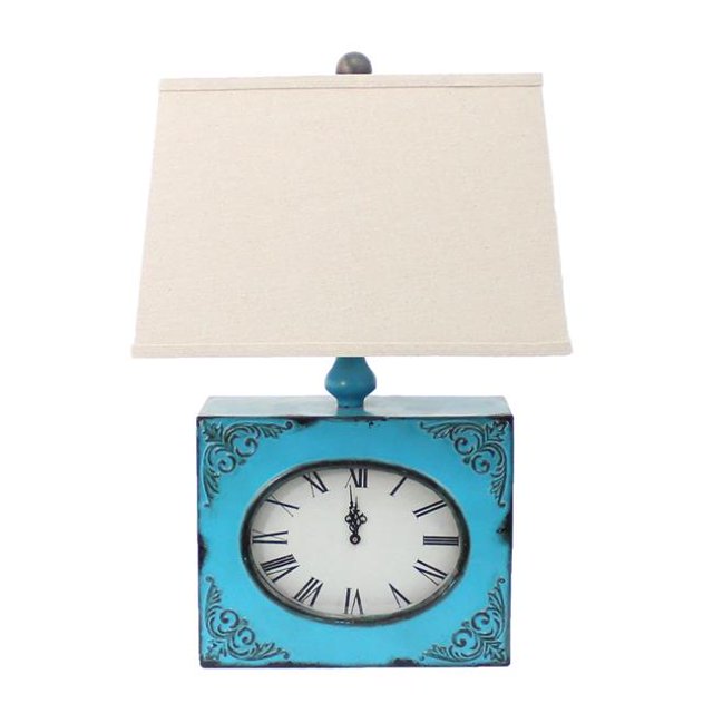 HomeRoots Furniture 274470 Vintage Blue Table Lamp with Metal Clock Base