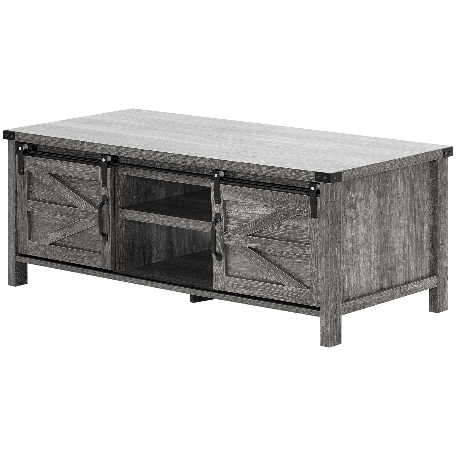 Yaoping 48" Modern Farmhouse Coffee Table with Adjustable Storage Cabinets Shelves, Modern Coffee Table for Living Room with Sliding Barn Door