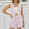 thumbnail image 5 of yievot Women's Summer 2 Piece Outfits Sleeveless Matching Sets Plaid Printed Button Down V Neck Vest Waistcoat and Shorts with Pockets, 5 of 7