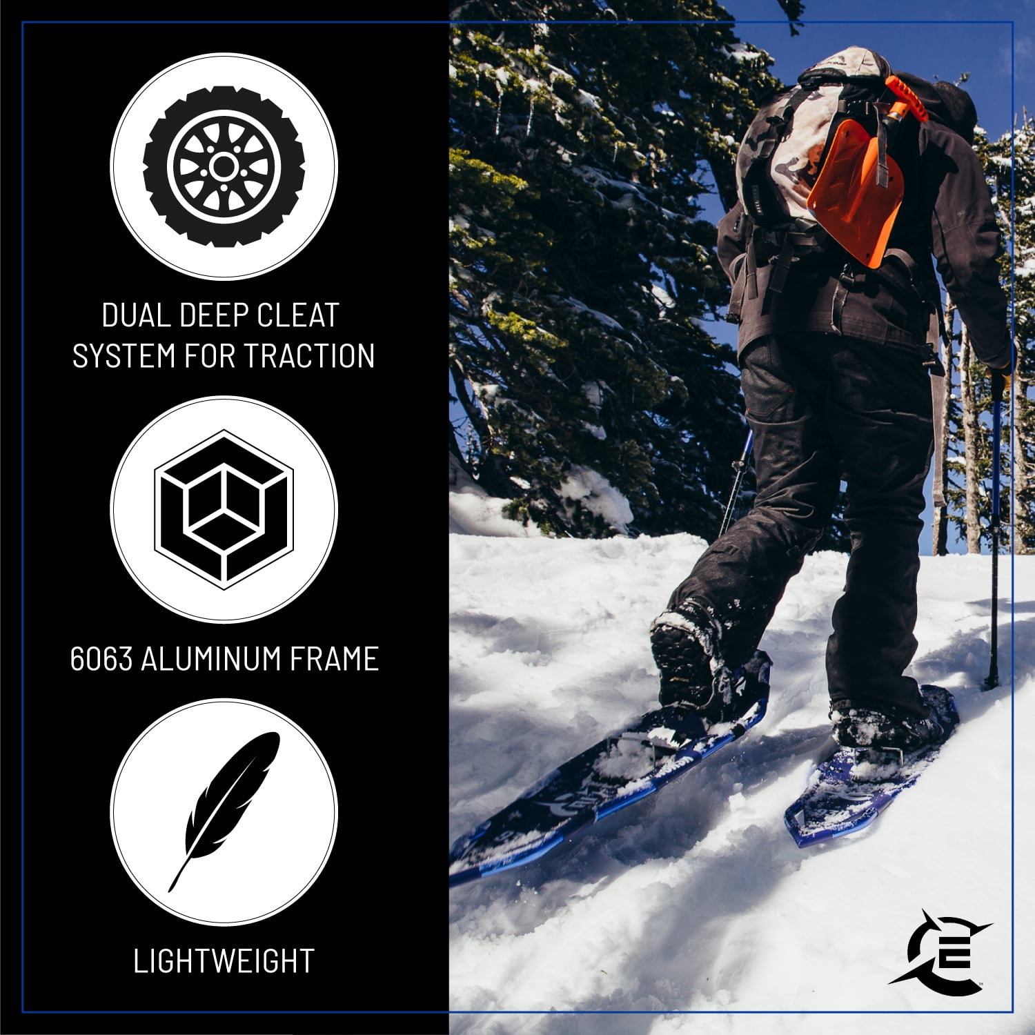 Norsk Men and Women's Lightweight Aluminum Frame Snowshoe Pair Kit - Size 25,  Quick Tight Binding