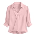 thumbnail image 4 of Blouses for Women Dressy Casual Solid Color Long Sleeve Spring Plus Size Casual Blouse Trendy Tops Pink M, 4 of 5