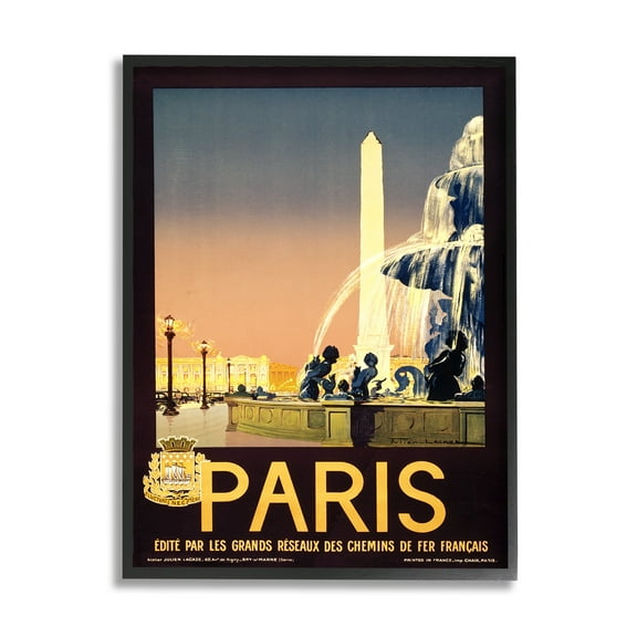 The Stupell Home Decor Collection Vintage Paris Fountain Poster Oversized Framed Giclee Texturized Art, 16 x 1.5 x 20