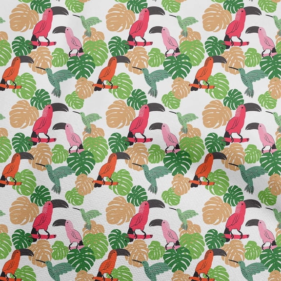 oneOonePolyesterSpandexPinkFabricTropicalFloralWithBirdsFabricForSewingPrintedCraftFabricByTheYard56InchWide