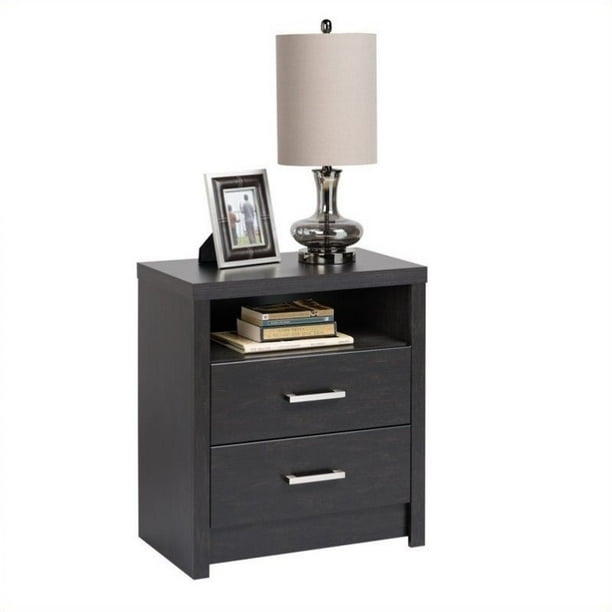 Prepac District 2Drawer Tall Nightstand, Washed Black