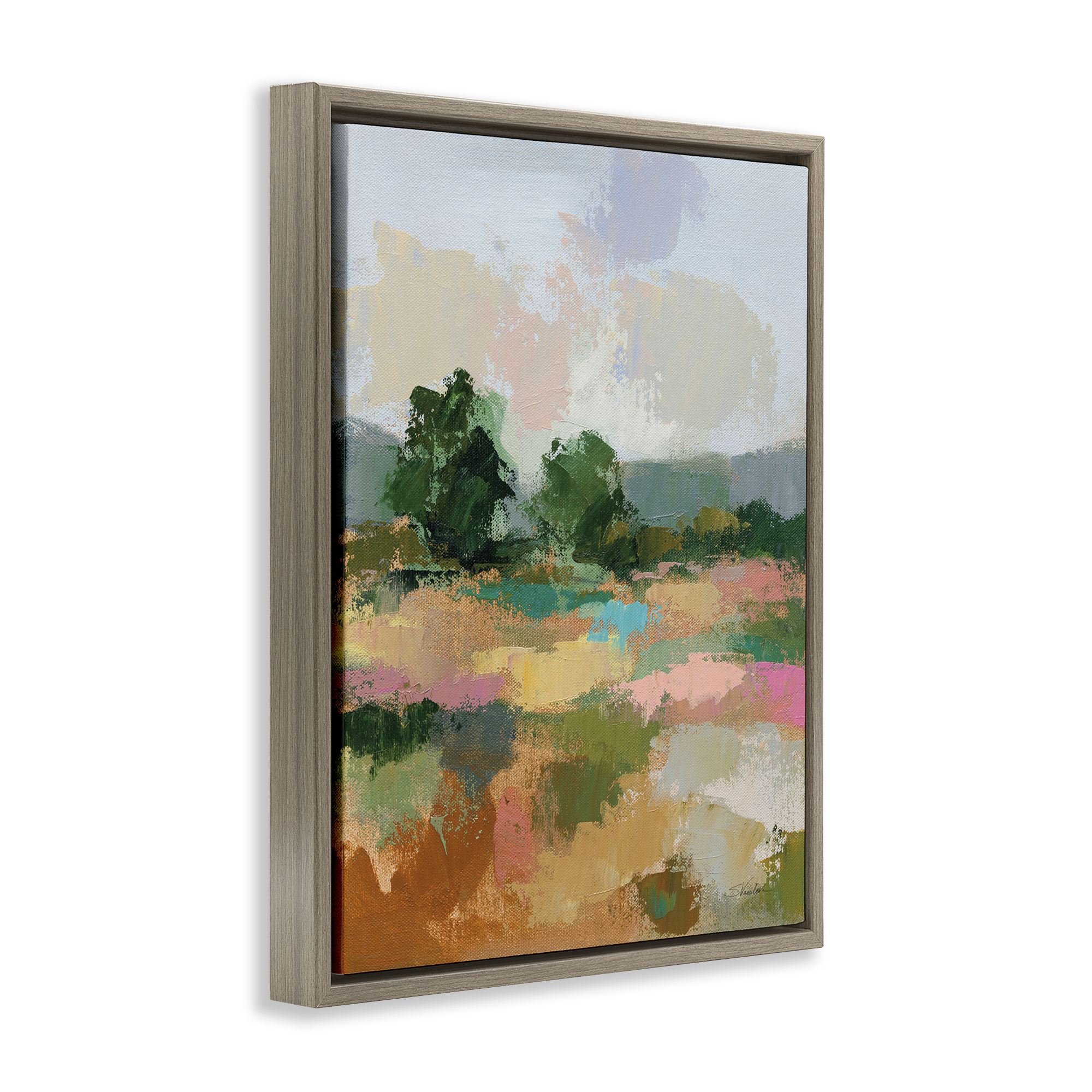 Stupell Industries Abstract Spring Landscape Landscape Painting Brown Floater Framed Art Print Wall Art, 25 x 31