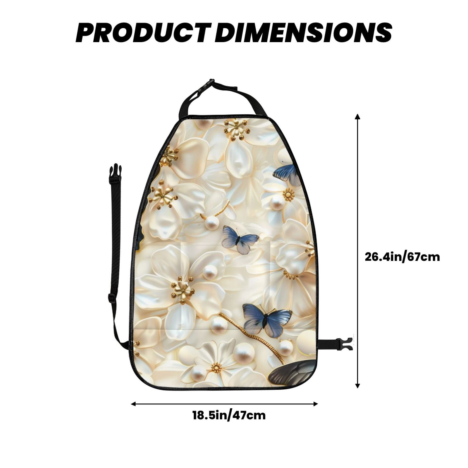 Kdxio Elegant Butterflies And Pearls Print 2 Pack Car Kick Mat Seat Cover Back Protector Mat with Pockets for Organizer Backseat Protector and Storage Anti Kick Pad for Vehicles