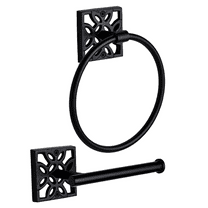 Autumn Alley Bathroom Toilet Paper and Towel Holder Set - Wall Mount Modern Bathroom Hardware Black Accessories, 2 Set, - 1 Black Toilet Paper Holder & 1 Black Hand Towel Ring Holder for Bathroom Wall