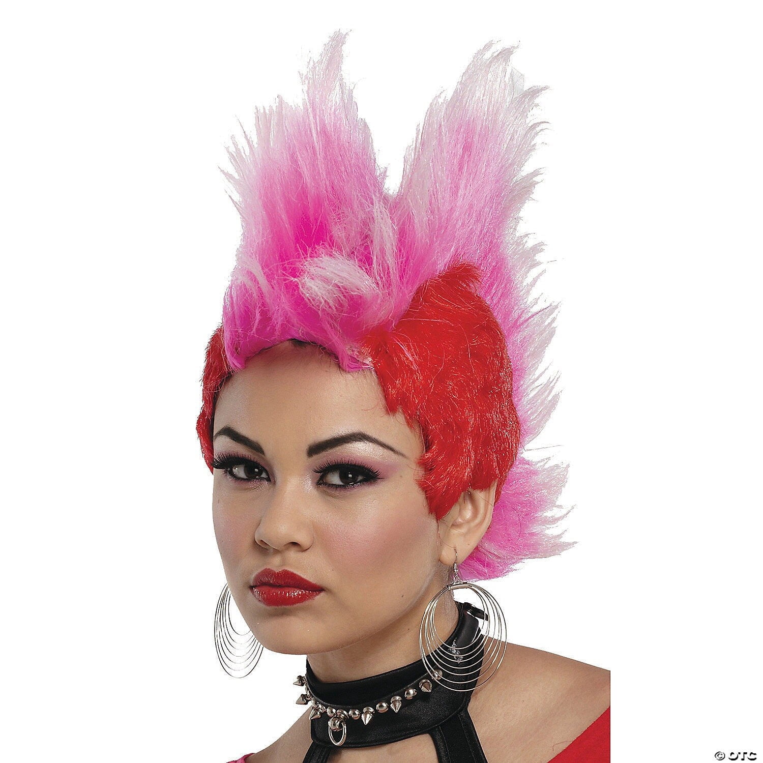 Red & Hot Pink Double Mohawk Wig