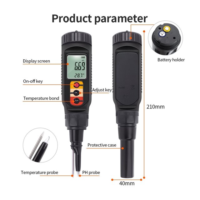 Food Grade PH Meter Digital Acidity Tester Soil Dough PH/Temperature Detector Handheld PH Test Pen for Water Fruit Cheese Meat ,Upgraded Testing Structure