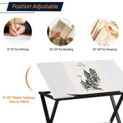 Alden Design Drawing Board with Adjustable Split Top Tabletop, White/Black