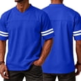 thumbnail image 6 of Laqbezok Men's V-Neck Varsity Stripe T-Shirt, Casual Short Sleeve Athletic Tee, Lightweight Breathable Fashion Pullover with Double Sleeve Stripes, 6 of 6