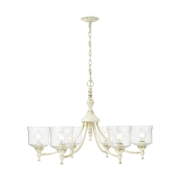 Keating 6 Light Chandelier in Antique Ivory with Hammered Water Glass Shade
