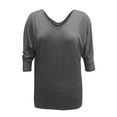 thumbnail image 4 of CEHVOM Women's Summer V-neck Bat 3/4 Sleeve Solid Color Tops, 4 of 7