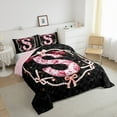 thumbnail image 3 of Castle Fairy Floral Bow Personalized Initial S Bedding Comforter Set 2pcs for Boys Girls,Princess Pearl Bow Knot Twin Comforter Sets Microfiber,Bohemian Chic Floral Damask Breathable Bedding Set, 3 of 8