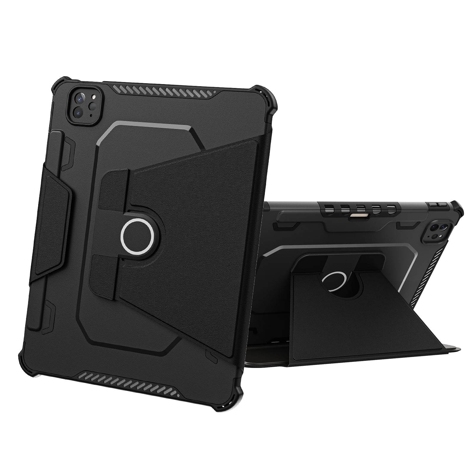 Dteck Case for iPad Pro 11" 4th/3rd/2nd/1st Gen (2022/2021/2020/2018),iPad Air 5th 4th Gen Magnetic Leather Shockproof Rubber Rugged Case Rotatable Kickstand with Pencil Holder Heavy Duty Cover,Black