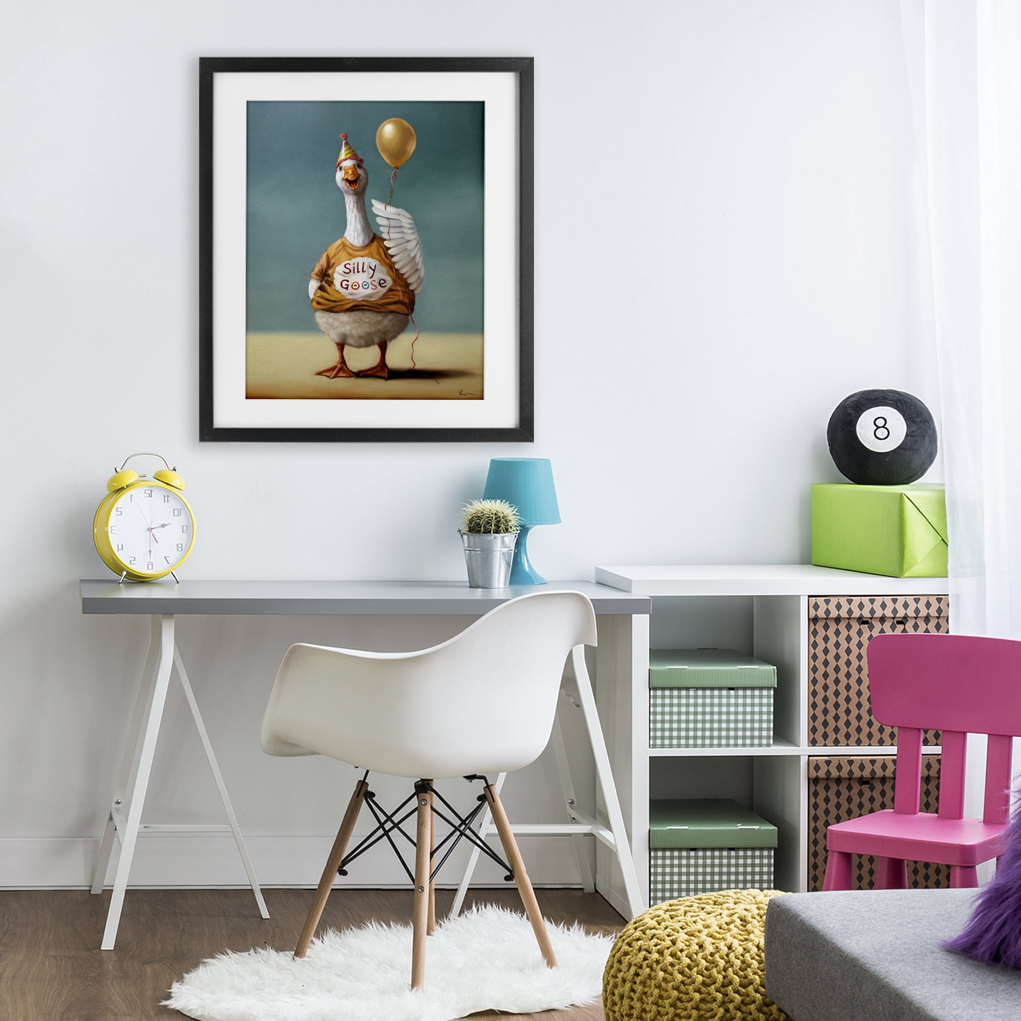 Stupell Industries Silly Goose with Balloon Black Framed Print Under Glass, design by Lucia Heffernan