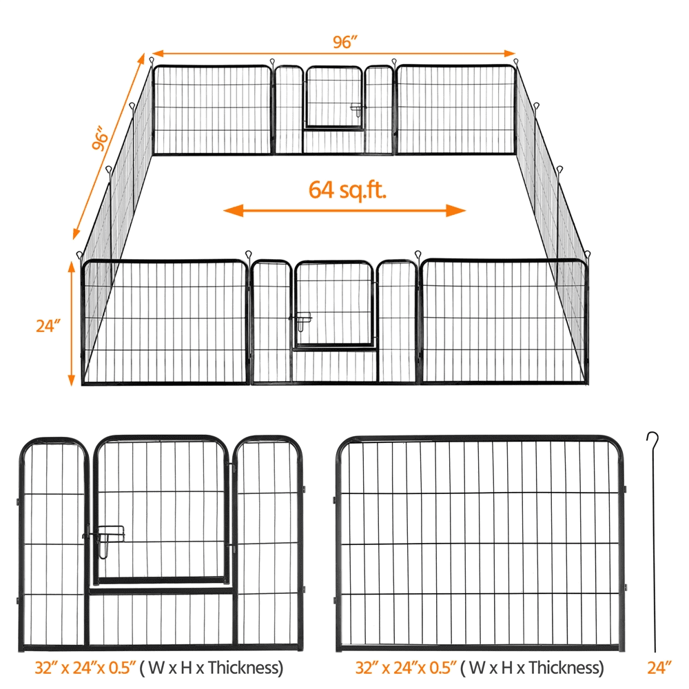 Renwick 12 Panels Heavy Duty Dog Playpen Pet Exercise Fence Black