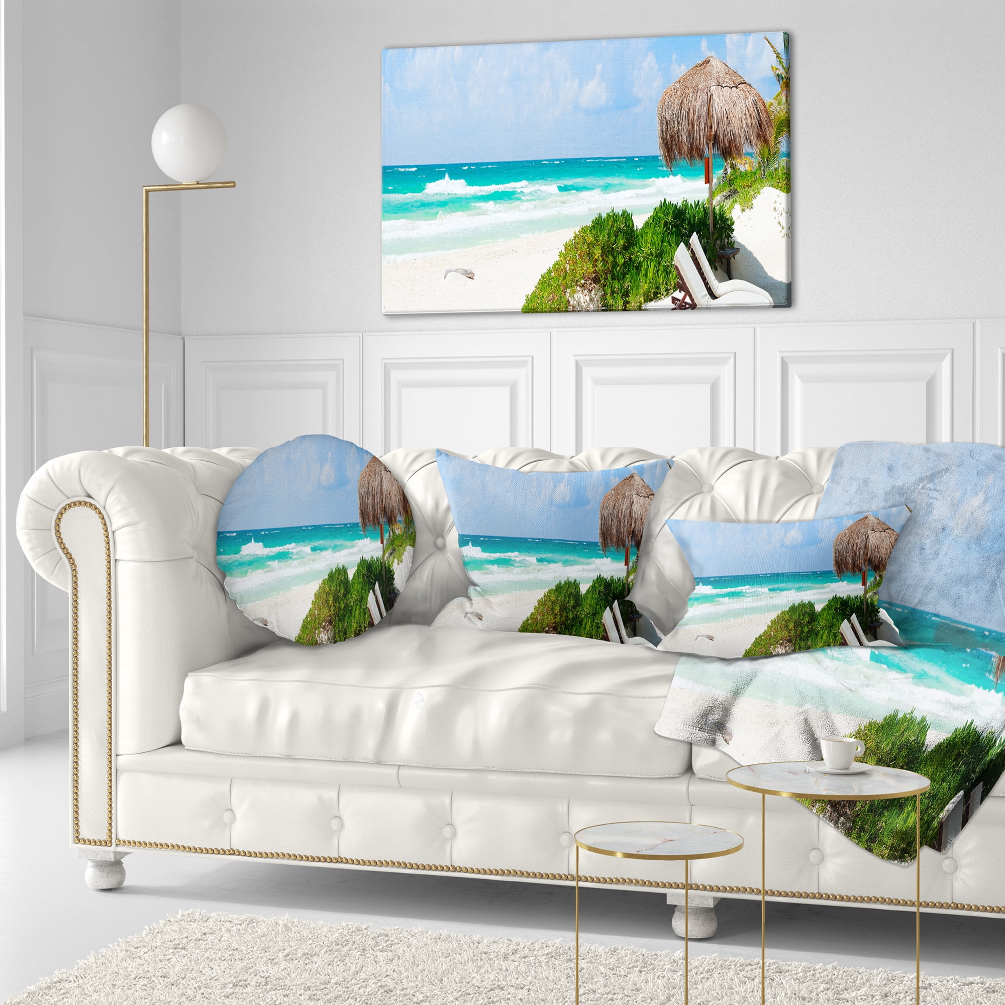 Designart Calm Caribbean Beach Panorama - Photography Landscape Printed Throw Pillow - 12x20