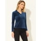thumbnail image 3 of INSPIRE CHIC Blusa de punto de manga larga con cuello de oficina de trabajo con textura de terciopelo para mujer Azul L, 3 of 5