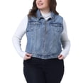 thumbnail image 1 of Chaleco de mezclilla sin mangas con cremallera y botones para mujer Agnes Orinda, talla 3X, color gris azul, 1 of 6