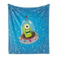 thumbnail image 1 of Space Soft Flannel Fleece Throw Blanket, Comic Ufo Alien in Outer Space with Stars Galaxy Journey Caricature Cartoon, Cozy Plush for Indoor and Outdoor Use, 60" x 80", Multicolor, by Ambesonne, 1 of 6