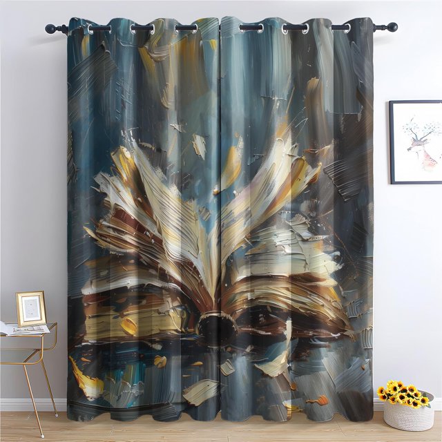 Book Curtains for Bedroom - Abstract Blackout Curtains for Living Room - Decorative Patterned Grommet Drapes - Window Treatments & Home Decor - 54 Inch Curtains 2 Panel Set - K&T66