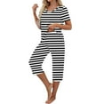 thumbnail image 4 of Viikei Travel-Friendly Sleepwear Set Wrinkle-Resistant Lounge,Women-neck Short Sleeved Pajamas and Pants Set Casual Pajamas with Pockets Black S, 4 of 7