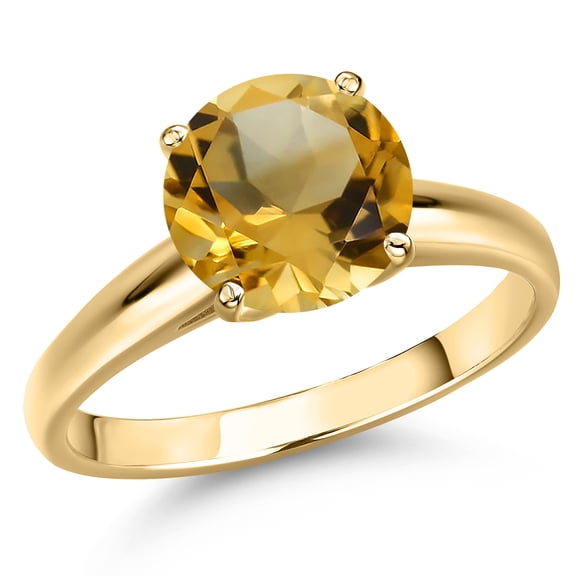 Gem Stone King 14K Yellow Gold Yellow Citrine Engagement Ring for Women | 3.52 Cttw | Round 10MM | Gemstone November Birthstone | Size 5