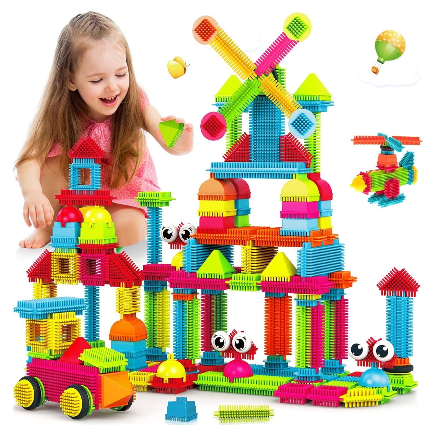 Contixo Bristle Building Blocks for Toddlers and Kids, Educational Sensory 3D STEM Building Toys, 144-Piece Set