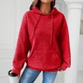 thumbnail image 3 of Women Oversized Hoodie Women Fall Winter Hoodie Thick Waffle Texture Hooded Long Sleeves with Big Pocket Solid Color Loose Elastic Cuffs Drawstring, 3 of 7
