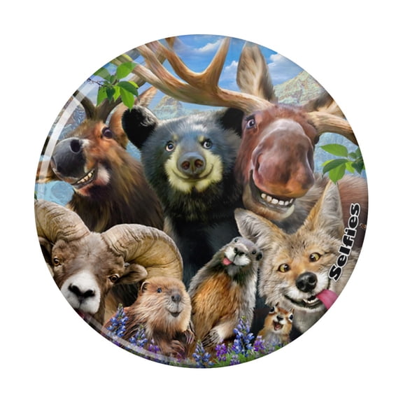 Rocky Mountain Animals Selfie Bear Moose Elk Ram Beaver Fox Pinback Button Pin