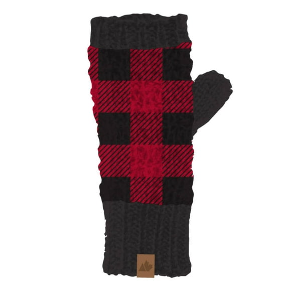 Great Northern Womens Red & Black Buffalo Plaid Fingerless Knit Gloves Tech Text