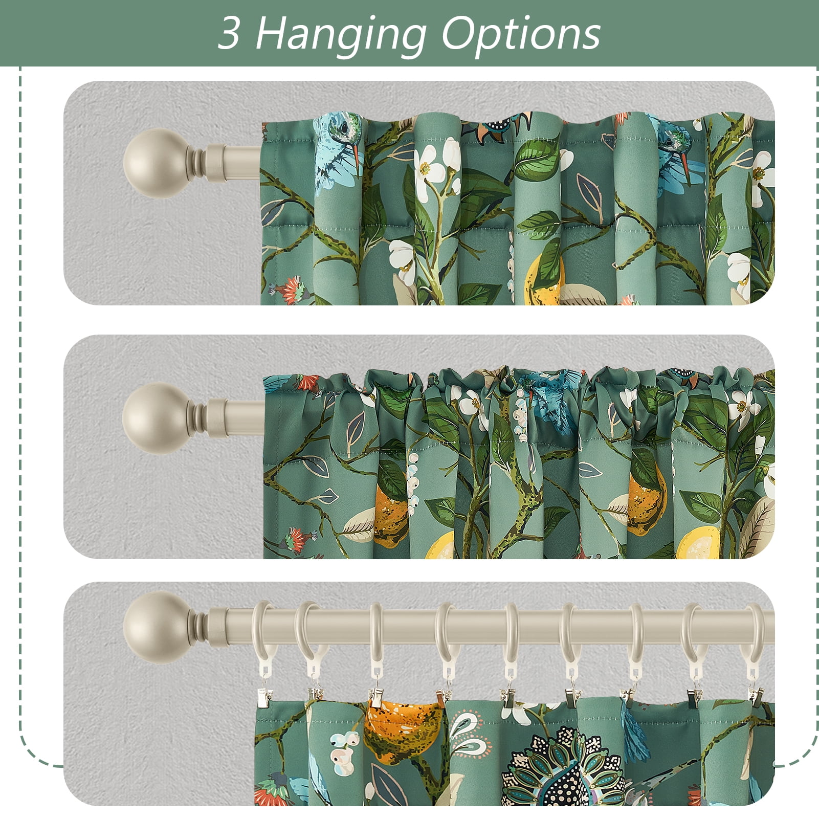 Topfinel Fancy Hummingbird Patterned Curtain,SageGreen Curtains for Living Room, Thermal Insulated Blackout Curtains for Bedroom, Floral Vintage Lemon Curtains 84 inch Length 2 Panels Set
