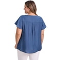 thumbnail image 5 of GRACE & GRANDEUR Women's Plus Size Blouses Toothpick Pleated Texture Ruffle Short SleeveCrew Neck Casual Tops 2X Dark Blue, 5 of 7
