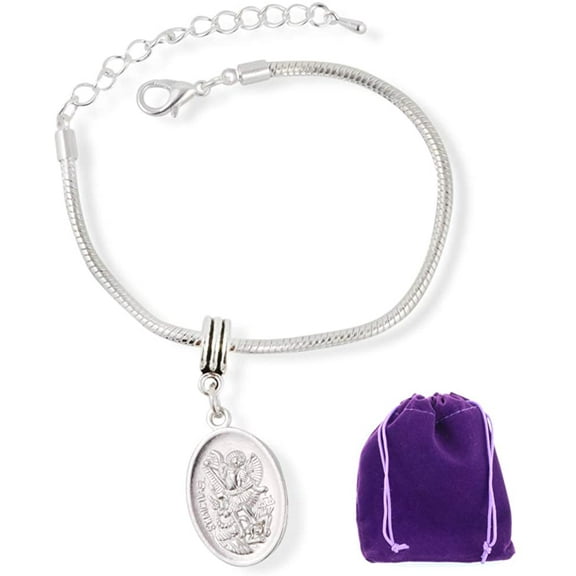 Saint Michael Bracelet | Women Men Archangel Medal with Protection Gift for Men and Women Silver Plated Bracelet Adjustable Religious Jewelry