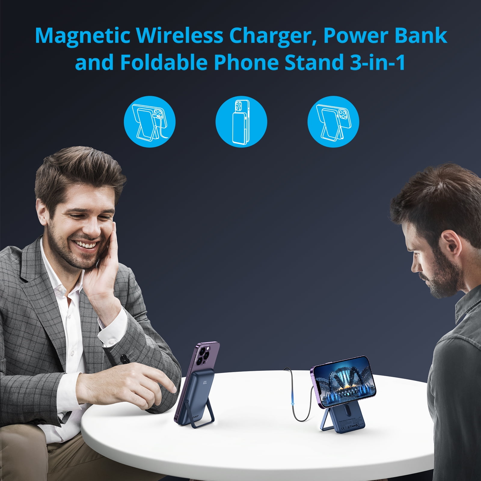 Euker Magnetic Wireless Portable Charger Power Bank 10,000mAh with Phone Stand for iPhone